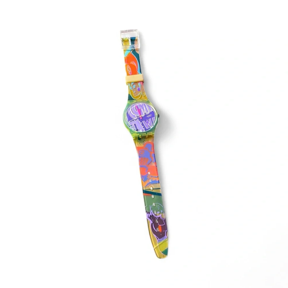 Vintage Swatch Men’s Robin Colorful Comic Silicone Watch 1990 Unisex Y2K